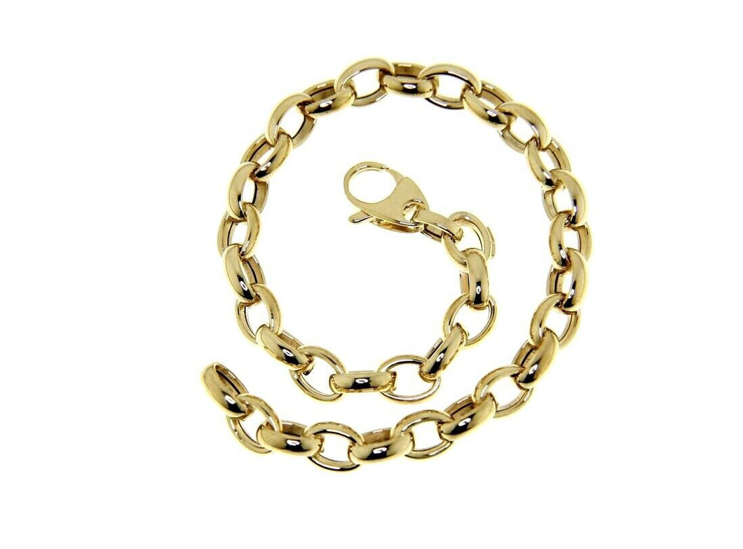 18K YELLOW GOLD BRACELET, OVAL ROLO ROUNDED 5x7mm CIRCLE LINKS, 20cm 7.9