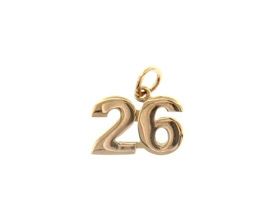 18k rose gold number 26 twenty six small pendant charm, 0.4