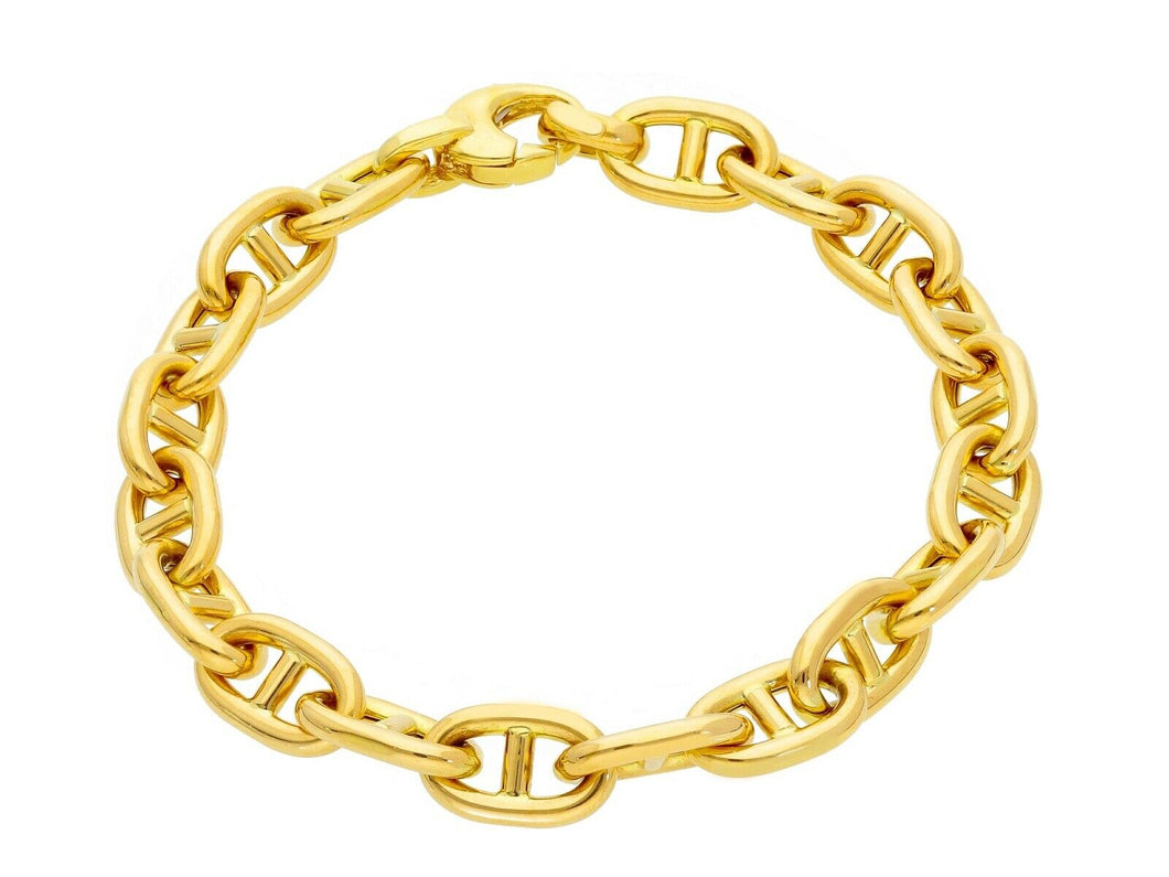 18K YELLOW GOLD BRACELET BIG MARINER ANCHOR OVAL TUBE STRETCHED LINKS 12x7 mm