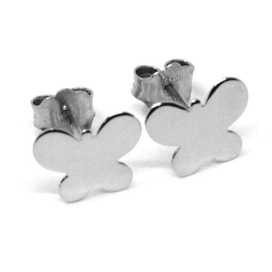 SOLID 18K WHITE GOLD EARRINGS FLAT BUTTERFLY, SHINY, SMOOTH, 8x10 MM.