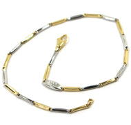 18K YELLOW WHITE GOLD BRACELET ALTERNATE BONE 8x1.5 mm TUBE LINKS, 20.5 cm, 8.1