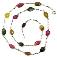 Load image into Gallery viewer, 18k white gold necklace, purple green yellow drop tourmaline, rolo chain
