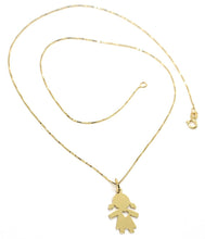 Load image into Gallery viewer, 18K YELLOW GOLD MINI NECKLACE, FLAT GIRL HEART PENDANT 0.7&quot; VENETIAN CHAIN 17.7&quot;
