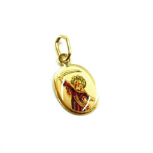 Load image into Gallery viewer, SOLID 18K YELLOW OVAL GOLD MEDAL, MINI 13x10 mm, SAINT ELIA ELIAS, ENAMEL
