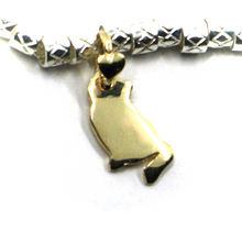 Load image into Gallery viewer, 925 STERLING SILVER TUBES CUBES BRACELET, 9K YELLOW GOLD SMALL 13mm CAT PENDANT.
