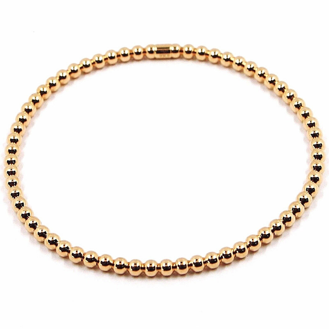 18k rose gold bracelet, semirigid, elastic, 3 mm smooth balls spheres
