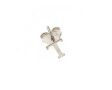 Load image into Gallery viewer, 18K WHITE GOLD BUTTON SINGLE EARRING, FLAT SMALL LETTER INITIAL T, 6mm 0.24&quot;.

