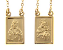 Load image into Gallery viewer, 18k yellow gold Scapular necklace with 2 medals Lady Mount Carmel &amp; Sacred Heart.
