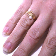 Load image into Gallery viewer, 18k rose gold magicwire band ring, elastic worked multi wires, pearls, snake.
