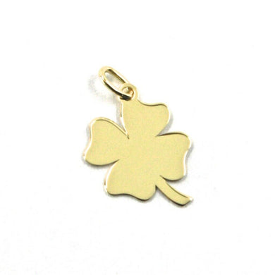 SOLID 18K YELLOW GOLD PENDANT MINI FLAT FOUR LEAF LENGTH 1.3 CM 0.4 INCHES CHARM.