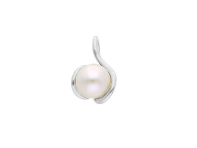 18k white gold pendant charm with round freshwater white pearl 7.5-8 mm.