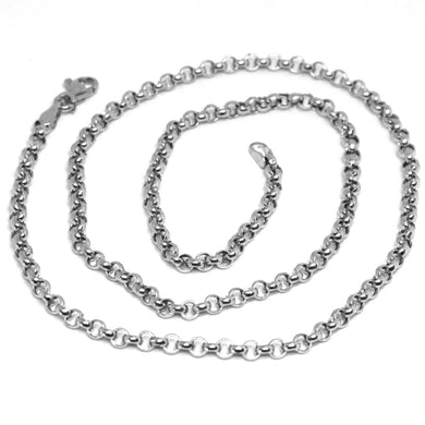 18k white gold rolo chain 2.5 mm, 24 inches, necklace, circles, made in Italy.
