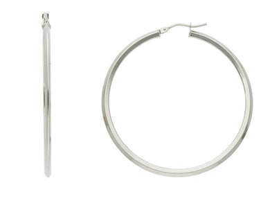 18k white gold circle earrings diameter 40 mm with rhombus tube, made in Italy.