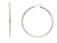 18k white gold circle earrings diameter 40 mm with rhombus tube, made in Italy.
