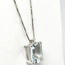 Load image into Gallery viewer, 18k white gold necklace aquamarine 1.30 emerald cut &amp; diamond, pendant &amp; chain
