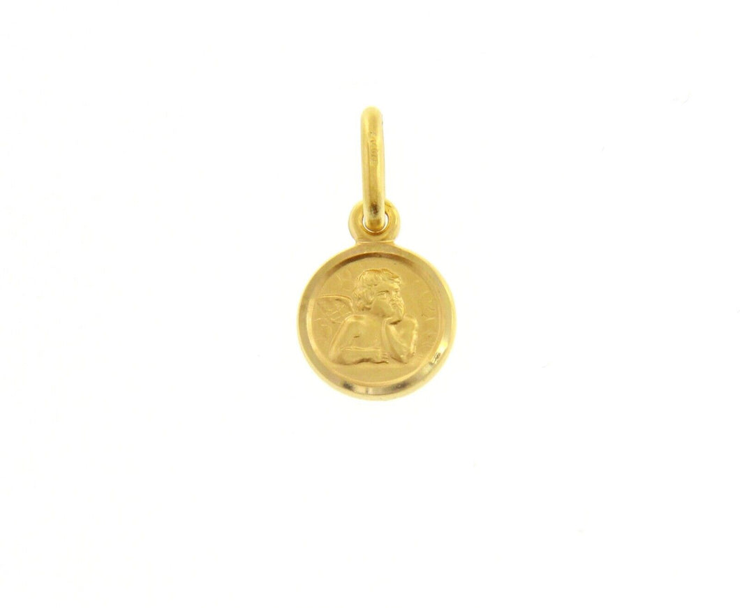 solid 18k yellow gold Guardian Angel small 9mm medal, pendant, very detailed.