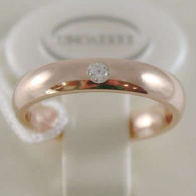 18k rose gold wedding band unoaerre comfort ring 4 mm, diamond made in Italy.