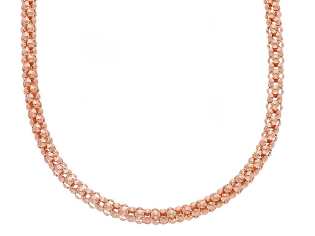 18k rose gold basket rounded 4mm tubular basket popcorn chain necklace, 18