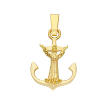 Load image into Gallery viewer, 18K YELLOW GOLD CHRIST JESUS OF THE ABYSS NAUTICAL ANCHOR CROSS 25mm PENDANT.
