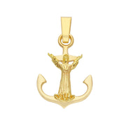 18K YELLOW GOLD CHRIST JESUS OF THE ABYSS NAUTICAL ANCHOR CROSS 25mm PENDANT.
