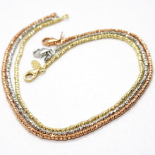 Load image into Gallery viewer, 3 18K ROSE WHITE YELLOW GOLD BRACELETS, DIAMOND CUT BALLS 1.5 MM, TRIPLE WORKED.
