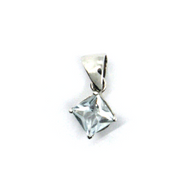 solid 18k white gold princess cut 1 carat 6.5mm natural aquamarine pendant.