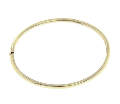 18K WHITE GOLD BRACELET RIGID BANGLE, 3mm OVAL ROUNDED TUBE SMOOTH.