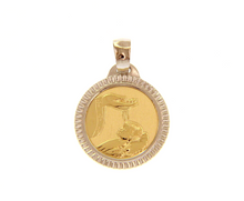 Load image into Gallery viewer, 18K YELLOW WHITE GOLD PENDANT ROUND MEDAL CHRISTIAN BAPTISM 17mm WORKED FRAME.
