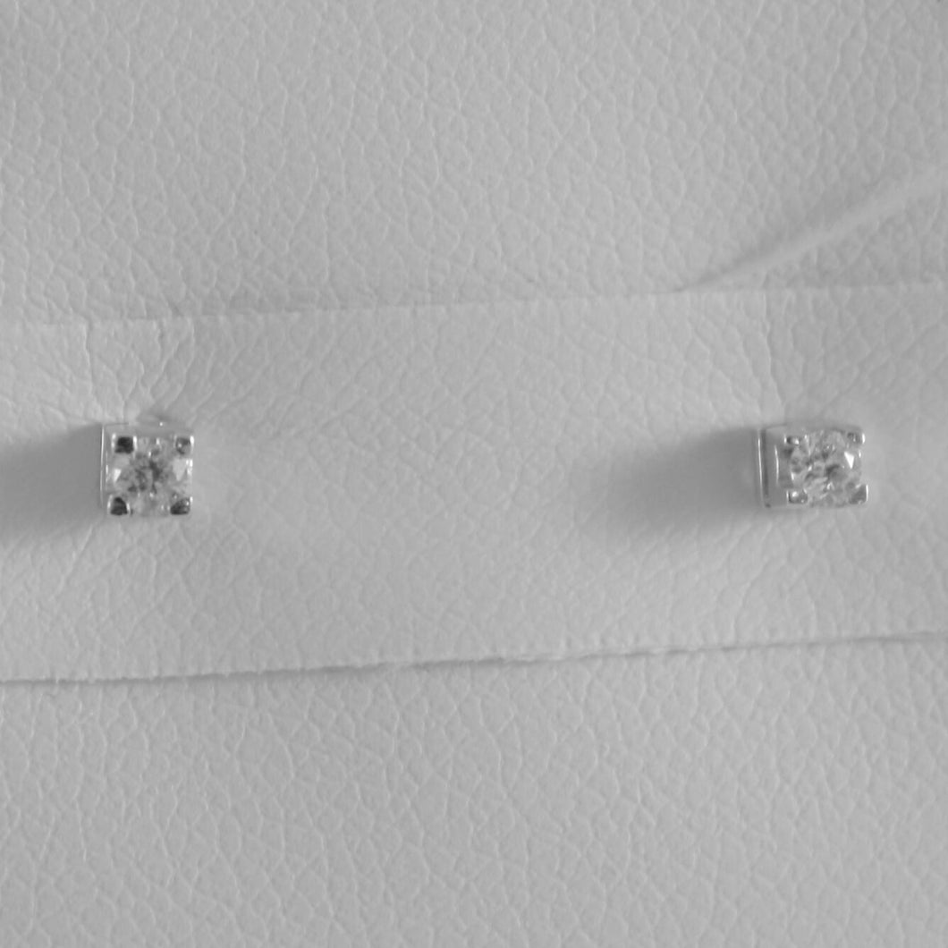 18k white gold mini square earrings diamond diamonds 0.08 ct, made in Italy.