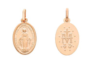 solid 18k rose gold Miraculous medal pendant, Virgin Mary, Madonna, 12x16mm.