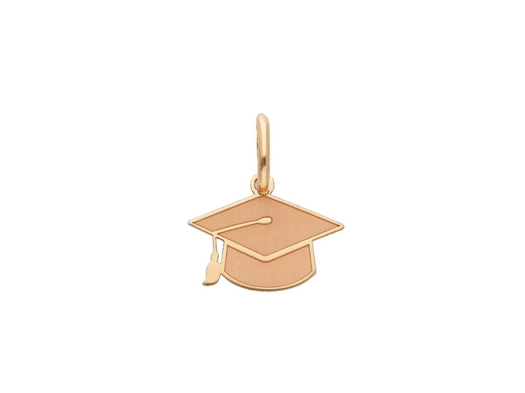 18k rose gold small 9mm square academic cap graduation hat flat satin pendant.