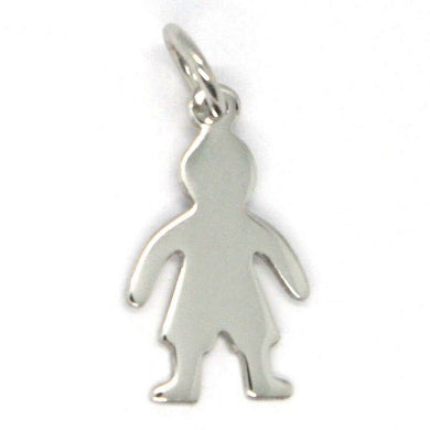 18k white gold luster pendant with flat boy baby, kid, made in Italy, charm.
