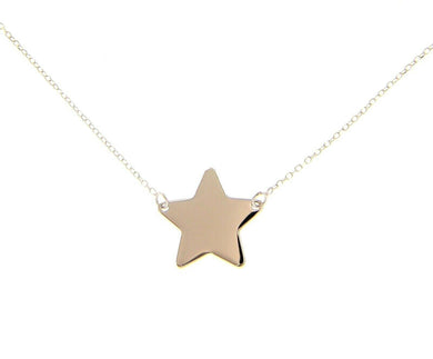 18k white gold necklace 13mm central flat star, rolo oval 1mm chain, 16.5