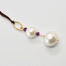 Load image into Gallery viewer, SOLID 18K YELLOW GOLD PENDANT WITH 2 WHITE FW PEARL AND AMETHYST MADE IN ITALY
