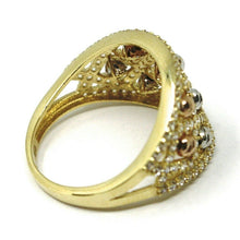 Load image into Gallery viewer, SOLID 18K YELLOW WHITE ROSE GOLD BAND RING WITH CUBIC ZIRCONIA, FACETED BALLS.
