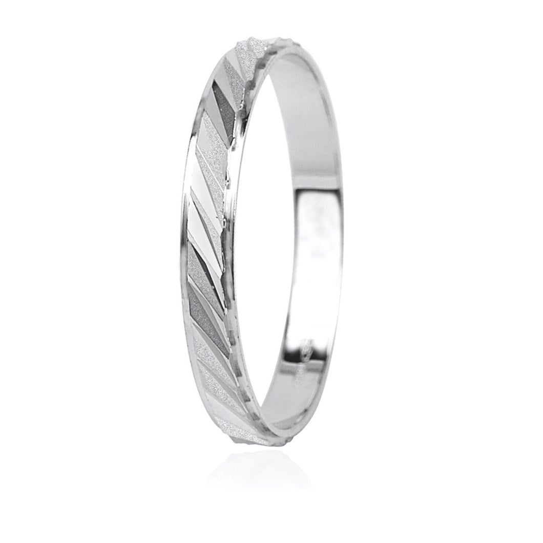 18K WHITE GOLD WEDDING BAND 3mm THICK RING ENGAGEMENT OBLIQUE SATIN STRIPES.