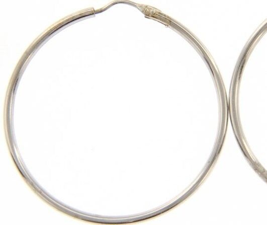 18k white gold round circle earrings diameter 30 mm width 1.7 mm, made in Italy.