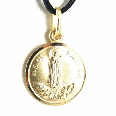 18k yellow gold our Senora Lady of Fatima, Virgin Mary round medal pendant, small 11 mm.