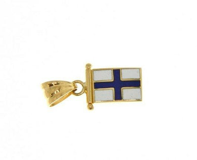 18k yellow gold nautical glazed flag letter x pendant charm medal enamel Italy.