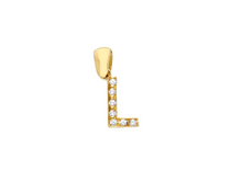 Load image into Gallery viewer, 18K YELLOW GOLD SMALL 10mm 0.4&quot; PENDANT CHARM INITIAL LETTER L &amp; CUBIC ZIRCONIA.
