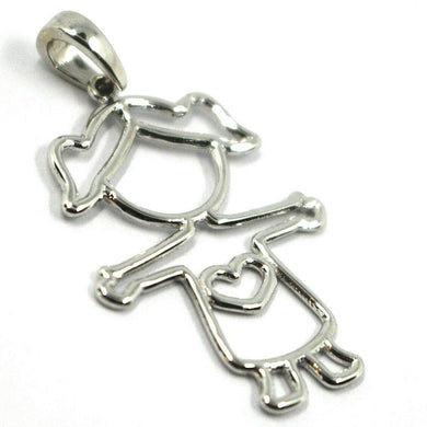 18k white gold flat baby girl with heart pendant, smooth, 2.6 cm, 1.02