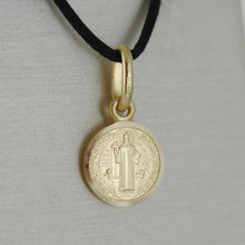 Load image into Gallery viewer, solid 18k yellow gold St Saint Benedict small 9 mm medal pendant with Cross.
