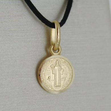 solid 18k yellow gold St Saint Benedict small 9 mm medal pendant with Cross.