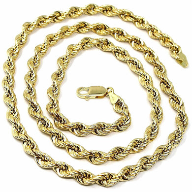 18k yellow gold hollow chain necklace big 5.5 mm braid big rope link 23.6, made in Italy.