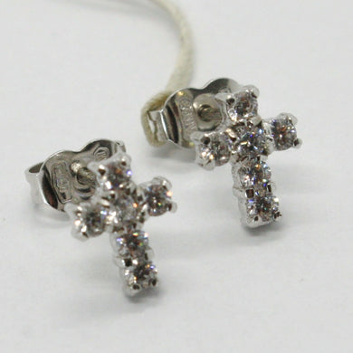 18k white gold earrings, mini cross with zirconia, length 8 mm.