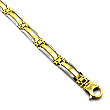 Load image into Gallery viewer, SOLID 18K YELLOW WHITE GOLD MAN BRACELET SMOOTH AND SATIN 8.5mm ALTERNATE PLATES.
