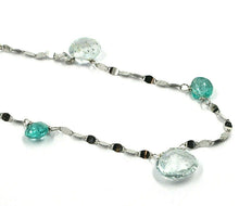 Load image into Gallery viewer, 18k white gold necklace drop faceted green &amp; blue alternate aquamarine, chain.
