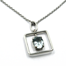 Load image into Gallery viewer, solid 18k white gold oval aquamarine 1.80 ct square pendant, rolo chain necklace.
