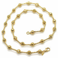18K YELLOW GOLD CHAIN FINELY WORKED 5 MM BALL SPHERES AND TUBE LINK, 19.7 INCHES.