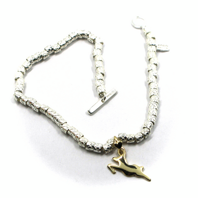 925 STERLING SILVER TUBES CUBES BRACELET, 9K YELLOW GOLD 15mm IBEX PENDANT.